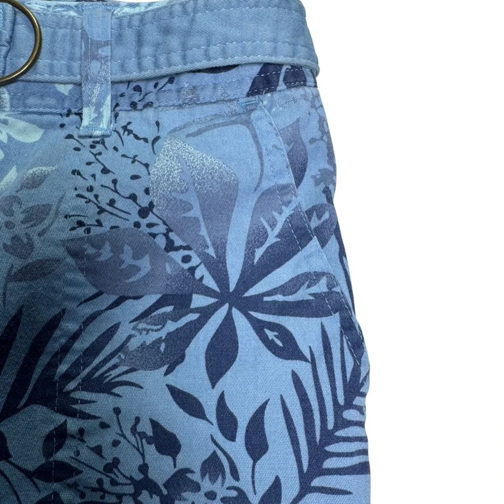 Basic Editions Size 4 Blue Tropical Leaf Print Wide Leg Cropped Belted Pants - Picture 4 of 8